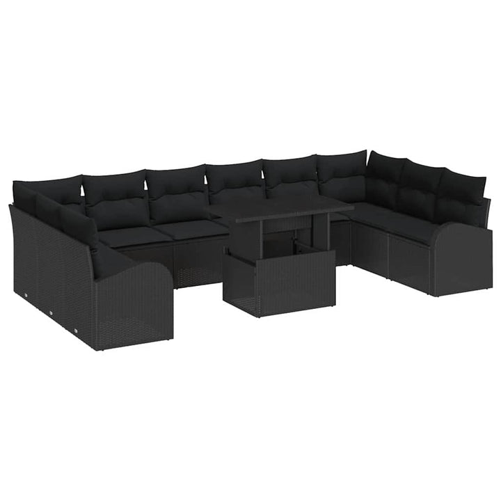Havesofa Sæt med opbevaring med pude 11 pcs Sort polyrattan
