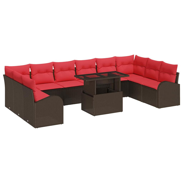 Havesofa Sæt med opbevaring med pude 11 pcs Brun polyrattan