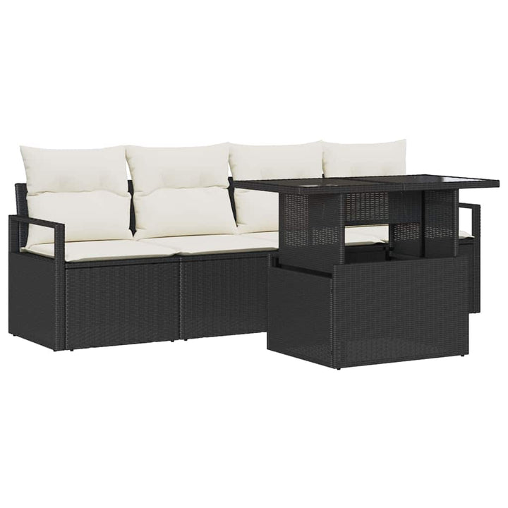 Havesofa Sæt med opbevaring 5 pcs Sort og Cream polyrattan