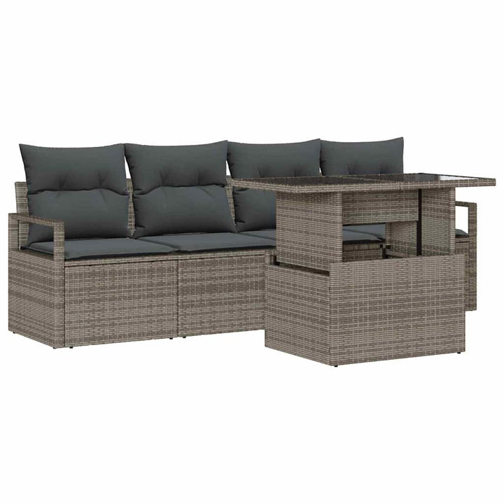 Havesofa Sæt med opbevaring med pude 5 pcs Grå polyrattan