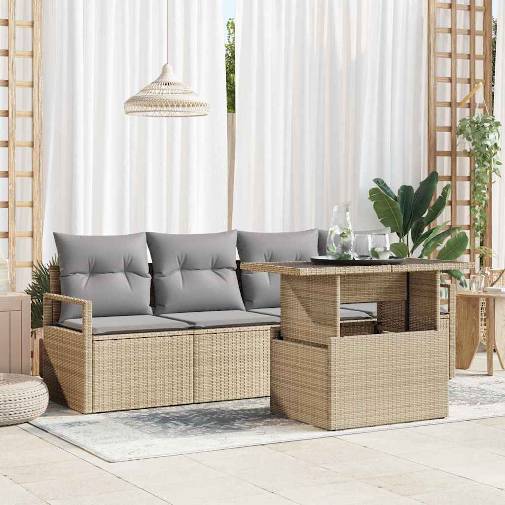 Havesofa Sæt med opbevaring med pude 5 pcs Beige polyrattan