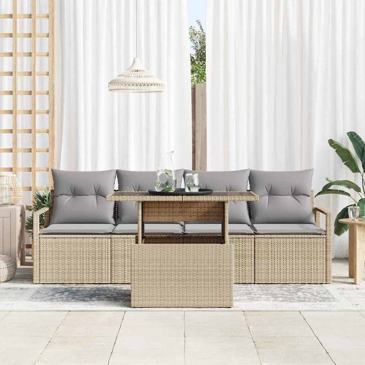 Havesofa Sæt med opbevaring med pude 5 pcs Beige polyrattan