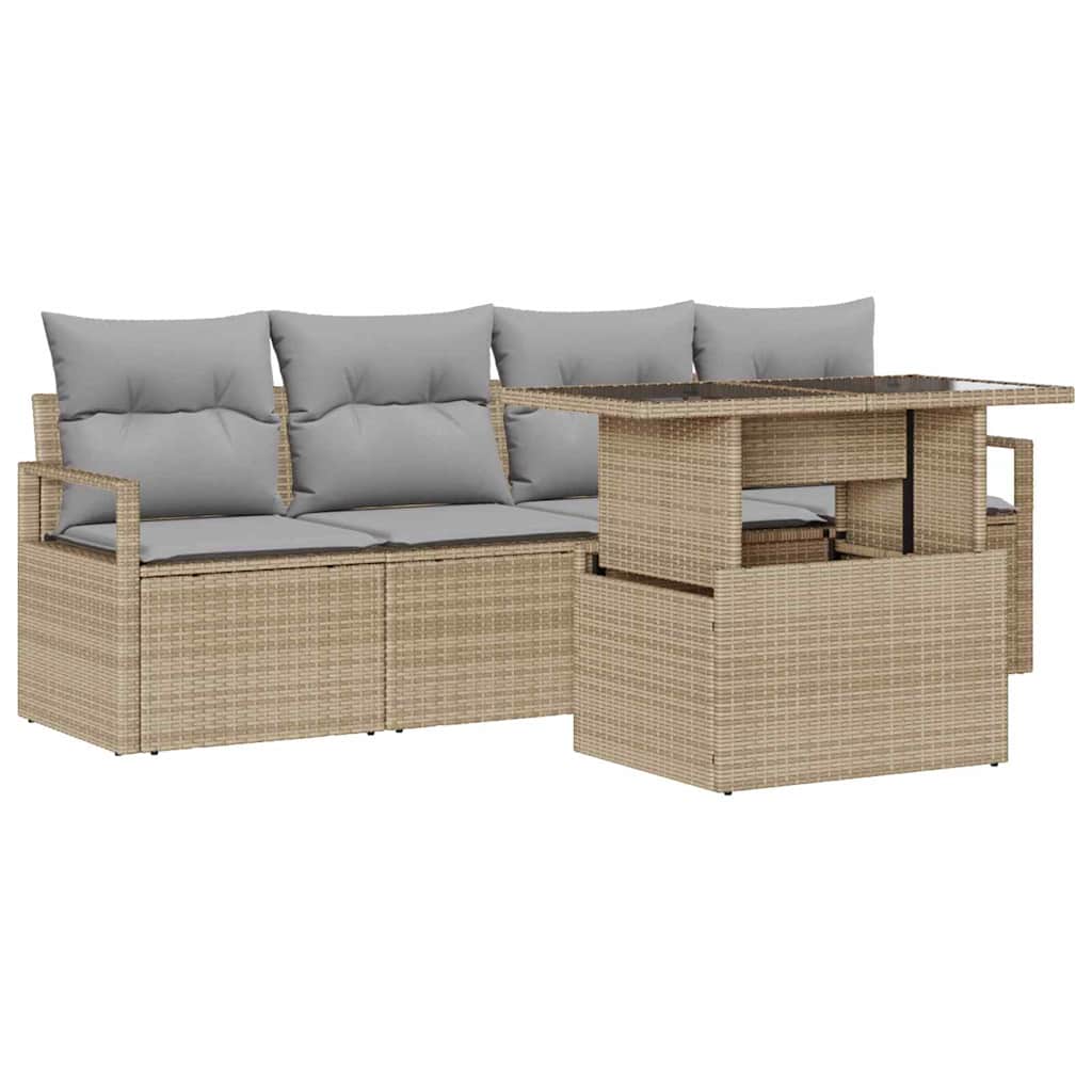 Havesofa Sæt med opbevaring med pude 5 pcs Beige polyrattan