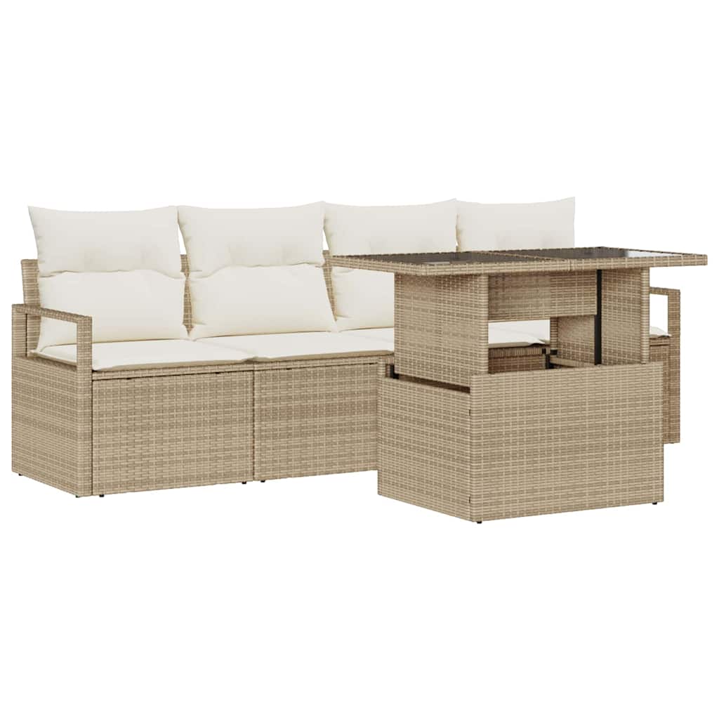 Havesofa Sæt med opbevaring 5 pcs Beige og creme polyrattan