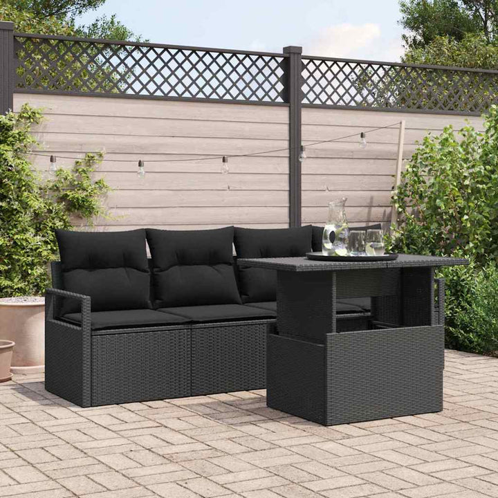 Havesofa Sæt med opbevaring med pude 5 pcs Sort polyrattan
