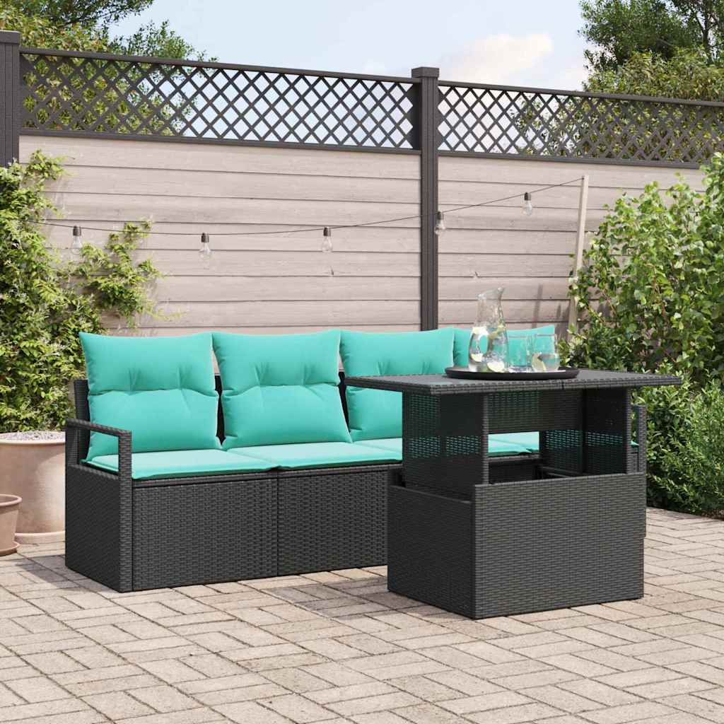 Havesofa Sæt med opbevaring med pude 5 pcs Sort polyrattan