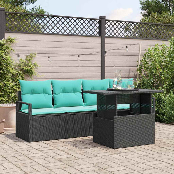 Havesofa Sæt med opbevaring med pude 5 pcs Sort polyrattan