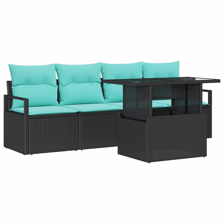 Havesofa Sæt med opbevaring med pude 5 pcs Sort polyrattan