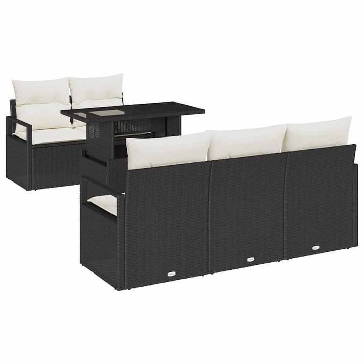 Havesofa Sæt med opbevaring med pude 6 pcs Sort polyrattan