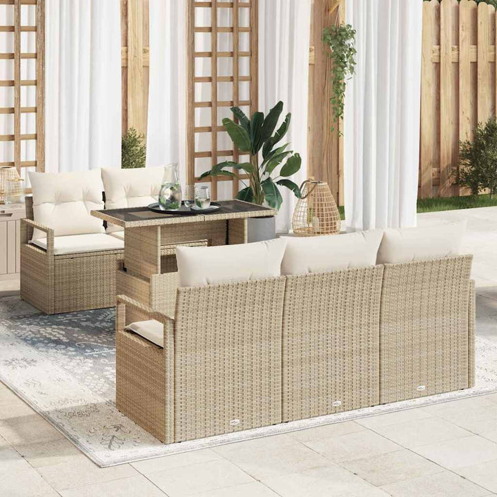 Havesofa Sæt med opbevaring 6 pcs Beige og creme polyrattan