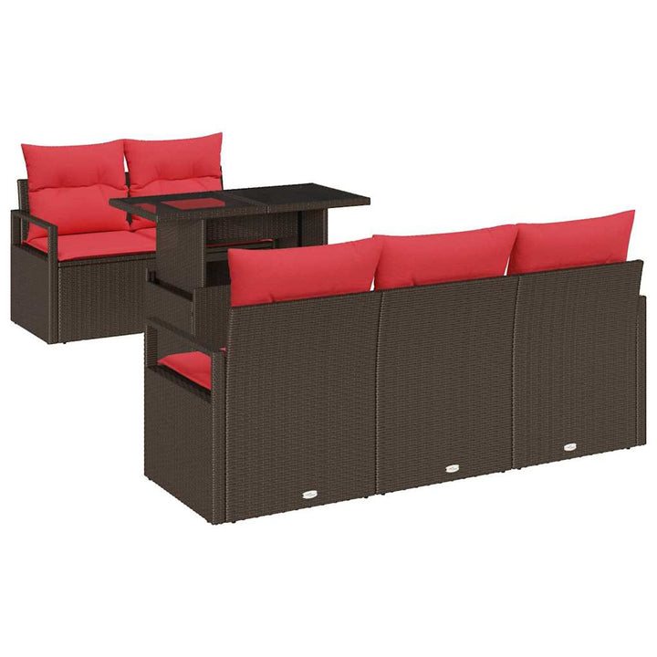 Havesofa Sæt med opbevaring 6 pcs Brun og Rød polyrattan