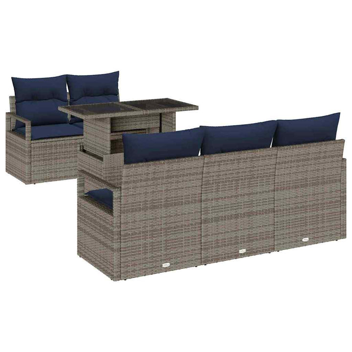 Havesofa Sæt med opbevaring med pude 6 pcs Grå polyrattan