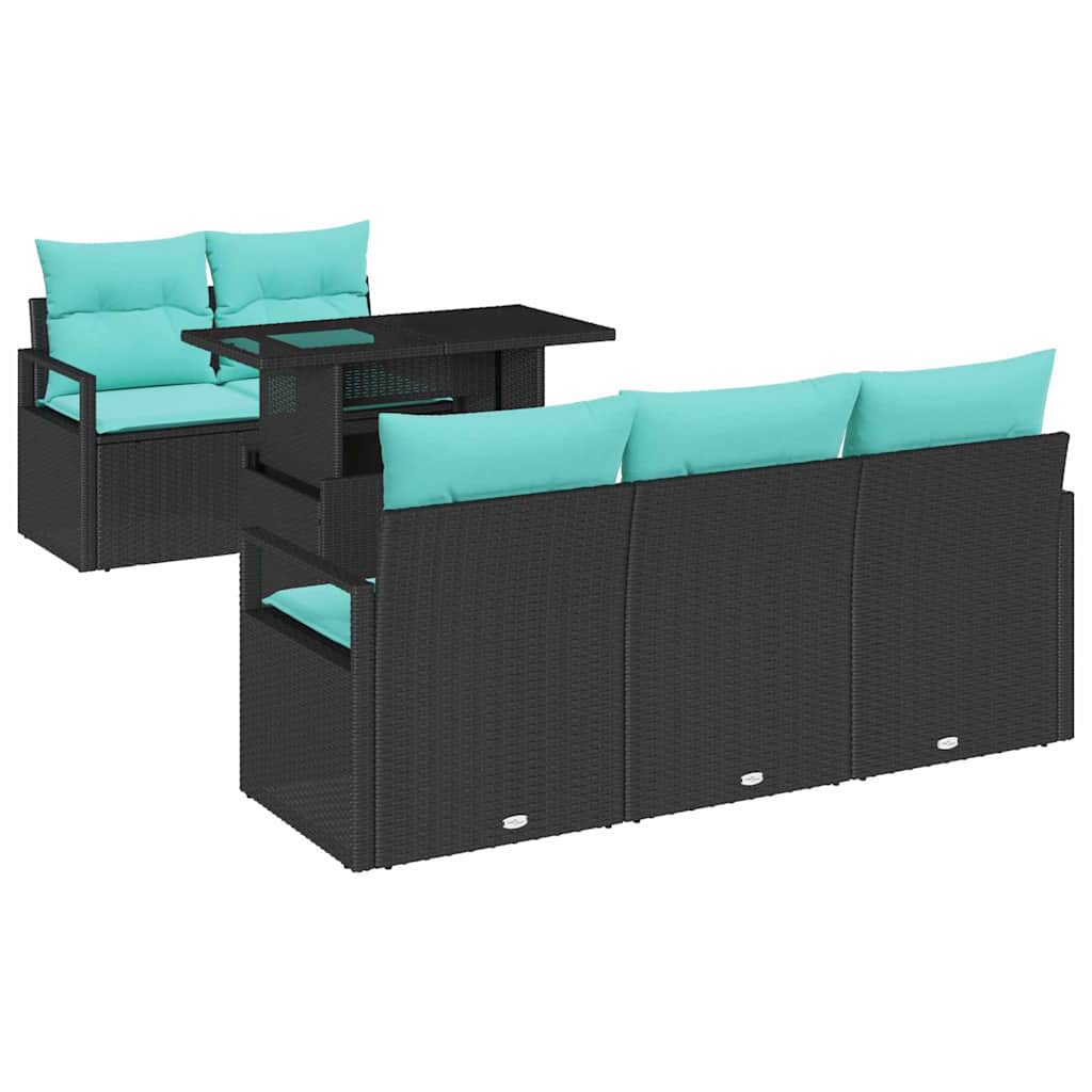 Havesofa Sæt med opbevaring 6 pcs Sort og Blå polyrattan