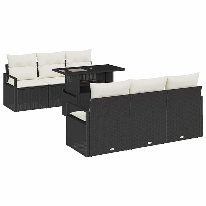 Havesofa Sæt med opbevaring 7 pcs Sort og Cream polyrattan