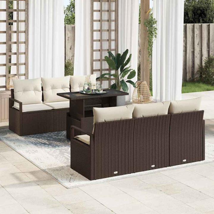 Havesofa Sæt med opbevaring 7 pcs Brun og Creme polyrattan