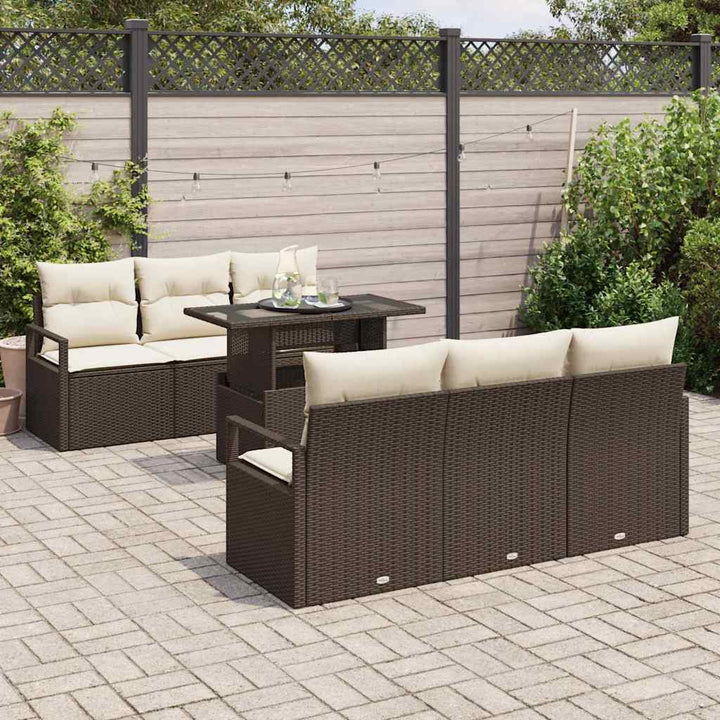 Havesofa Sæt med opbevaring 7 pcs Brun og Creme polyrattan