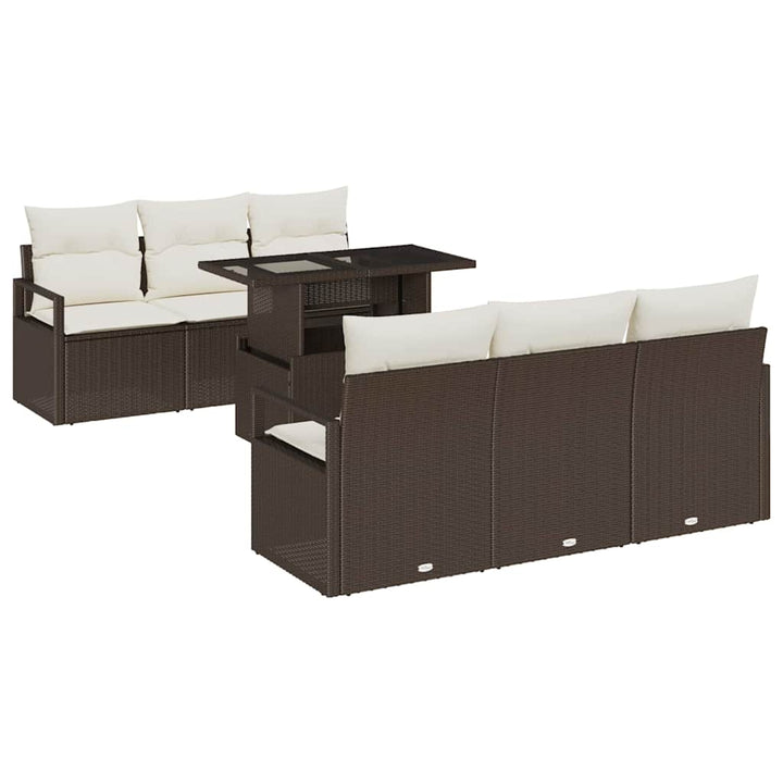 Havesofa Sæt med opbevaring 7 pcs Brun og Creme polyrattan