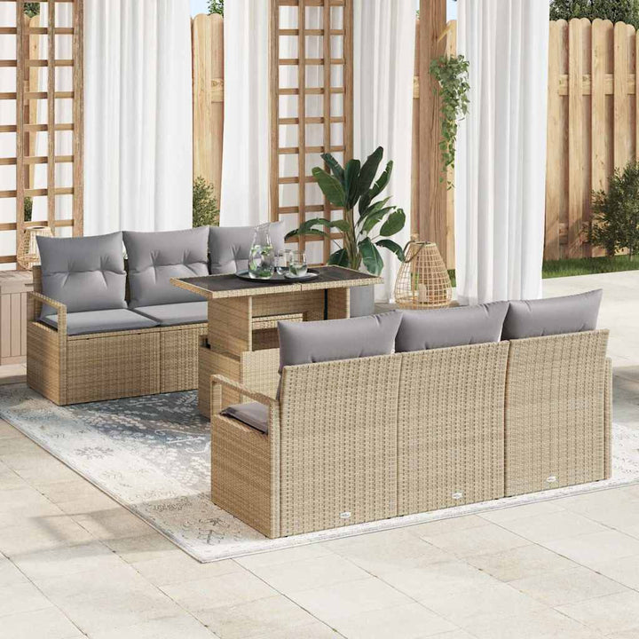 Havesofa Sæt med opbevaring 7 pcs Beige og lys grå polyrattan