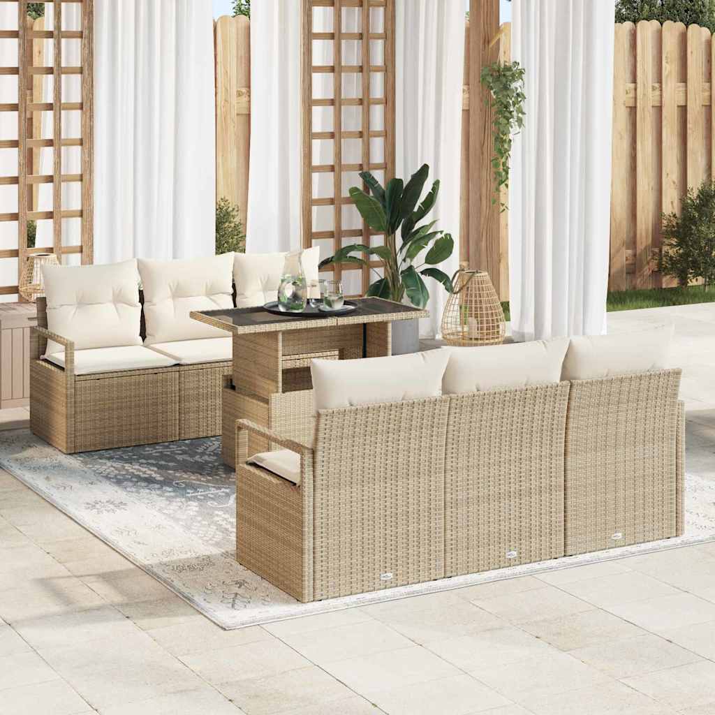 Havesofa Sæt med opbevaring med pude 7 pcs Beige polyrattan