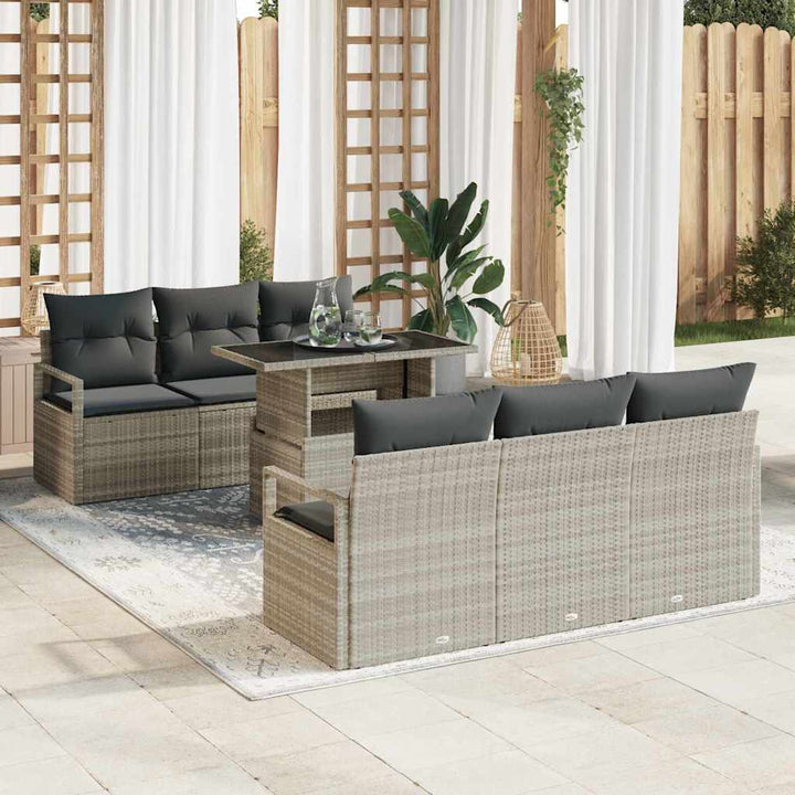 Havesofa Sæt med opbevaring med pude 7 pcs Lysegrå polyrattan