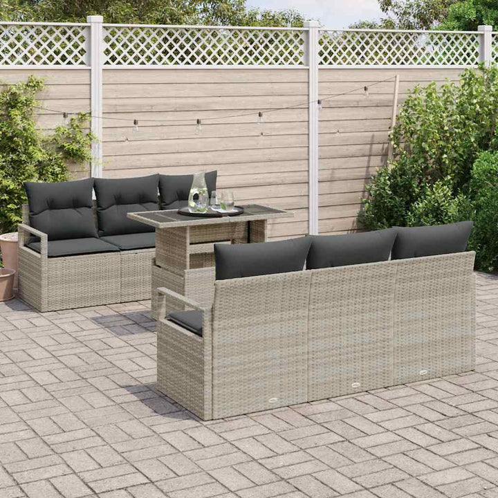 Havesofa Sæt med opbevaring med pude 7 pcs Lysegrå polyrattan