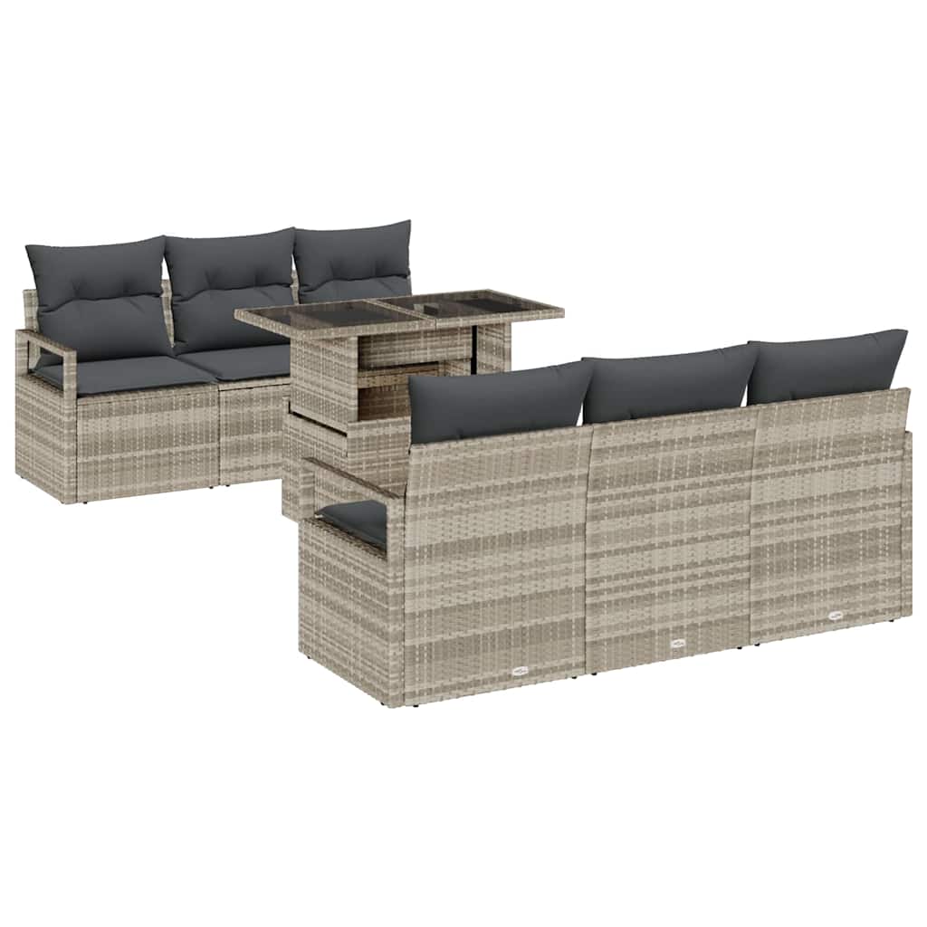 Havesofa Sæt med opbevaring med pude 7 pcs Lysegrå polyrattan
