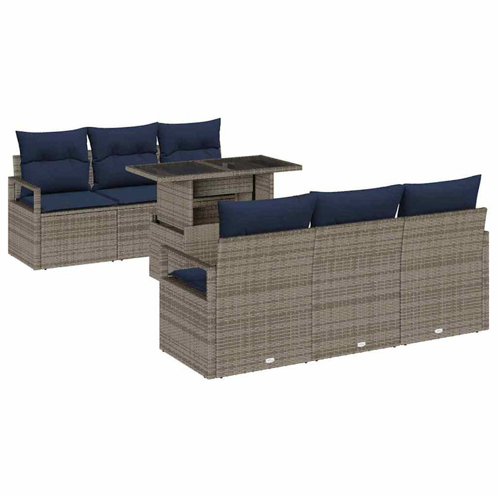 Havesofa Sæt med opbevaring med pude 7 pcs Grå polyrattan