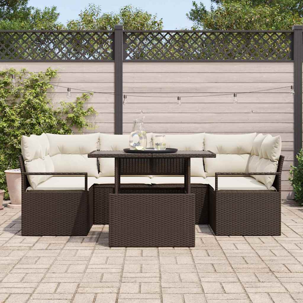 Havesofa Sæt 7 stk. 6-Antal sæder Brun polyrattan