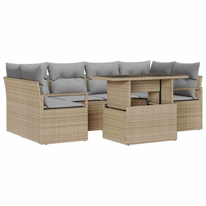 Havesofa Sæt med opbevaring med pude 7 pcs Beige polyrattan