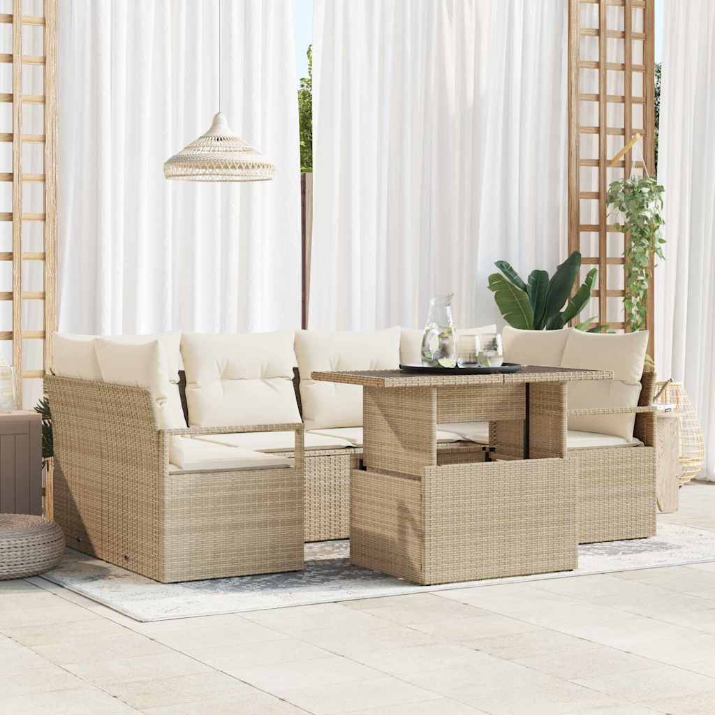 Havesofa Sæt med opbevaring med pude 7 pcs Beige polyrattan