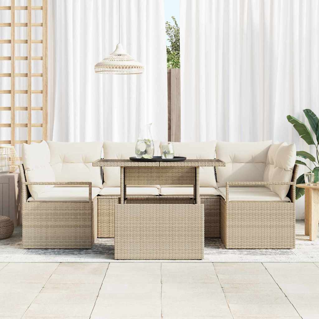 Havesofa Sæt med opbevaring med pude 7 pcs Beige polyrattan