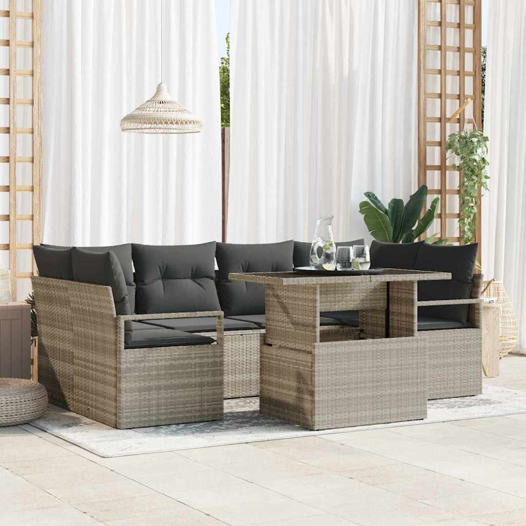 Havesofa Sæt med opbevaring med pude 7 pcs Lysegrå polyrattan