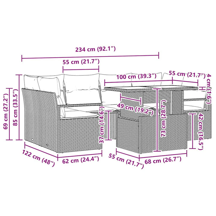 Havesofa Sæt med opbevaring med pude 7 pcs Lysegrå polyrattan