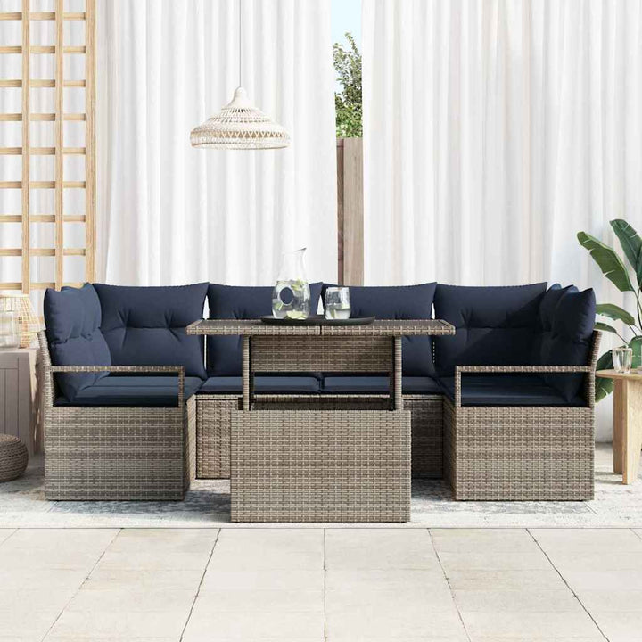 Havesofa Sæt 7 stk. 6-Antal sæder Grå og Marineblå polyrattan
