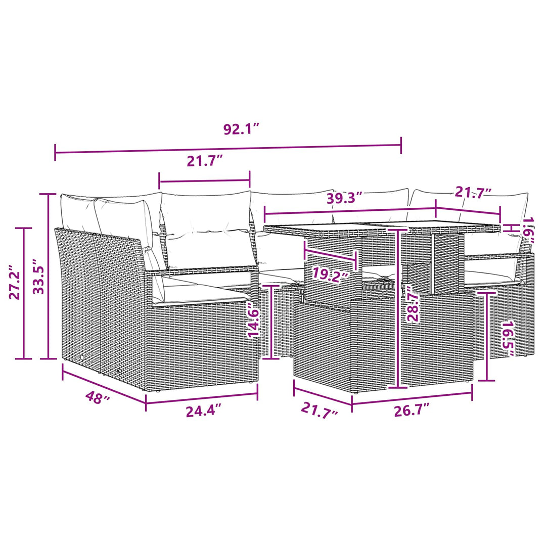 Havesofa Sæt med pude 7 pcs grå og marineblå polyrattan