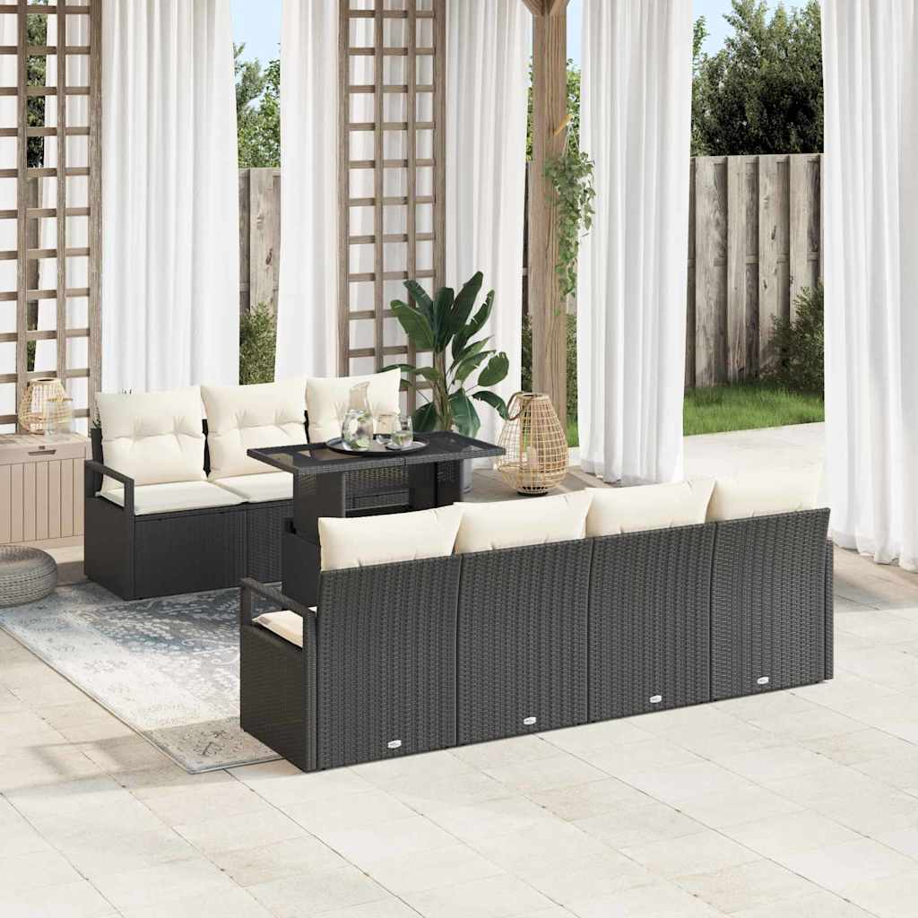 Havesofa Sæt med opbevaring 8 pcs Sort og Cream polyrattan