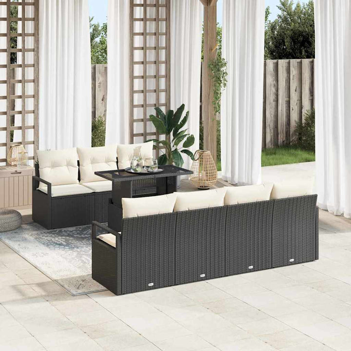 Havesofa Sæt med opbevaring 8 pcs Sort og Cream polyrattan