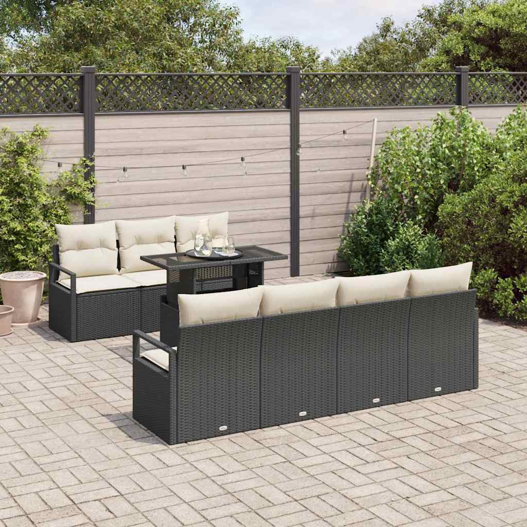 Havesofa Sæt med opbevaring 8 pcs Sort og Cream polyrattan