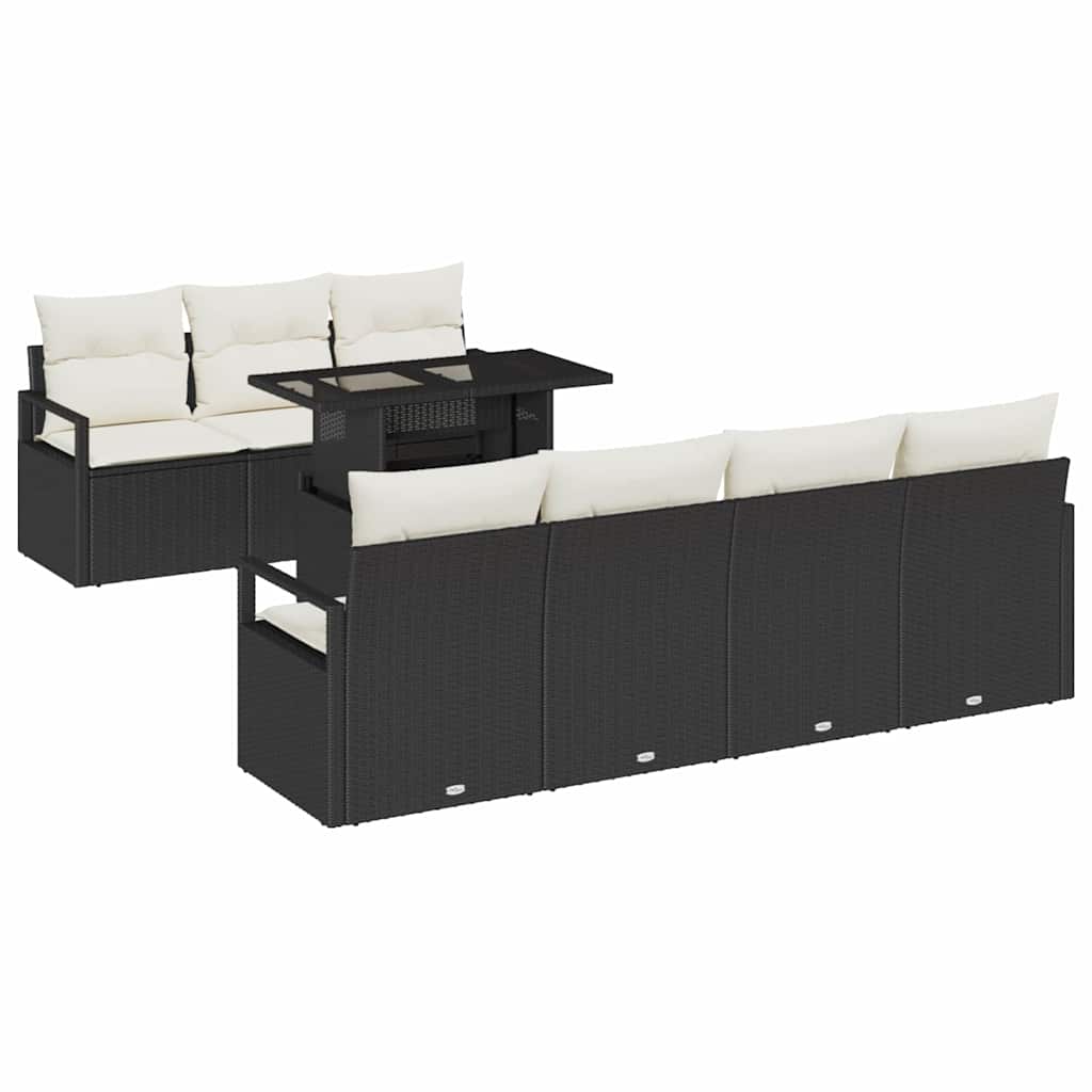 Havesofa Sæt med opbevaring 8 pcs Sort og Cream polyrattan