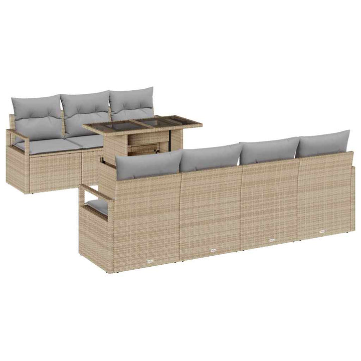 Havesofa Sæt med pude 8 pcs Beige og lys grå polyrattan