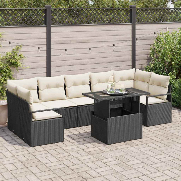 Havesofa Sæt 8 stk. 7-Antal sæder Sort og Cream polyrattan