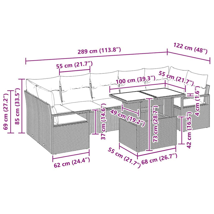 Havesofa Sæt 8 stk. 7-Antal sæder Sort og Cream polyrattan