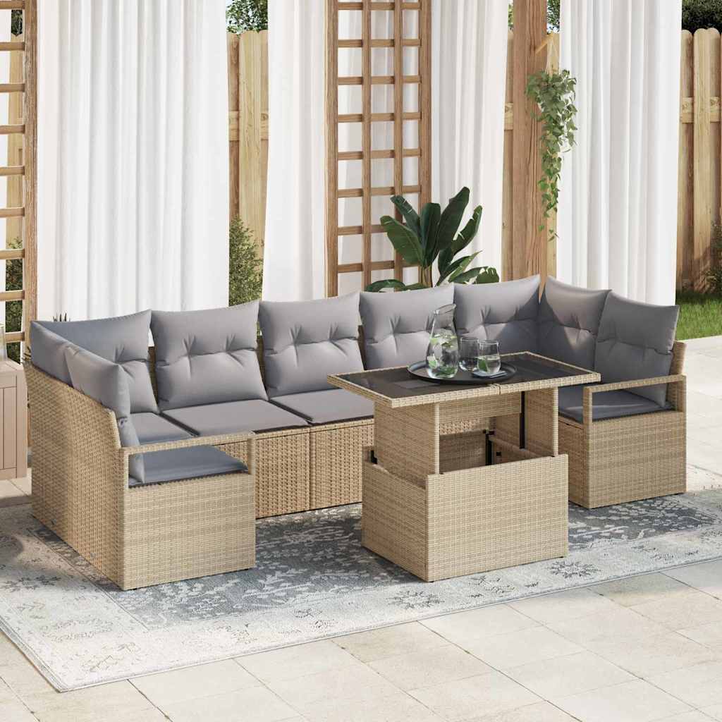 Havesofa Sæt med pude 8 pcs Beige og lys grå polyrattan