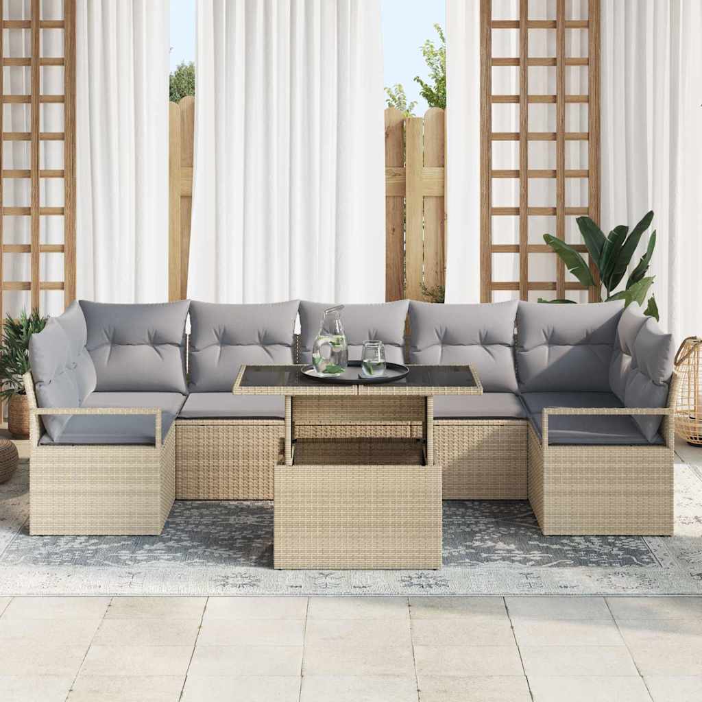 Havesofa Sæt med pude 8 pcs Beige og lys grå polyrattan