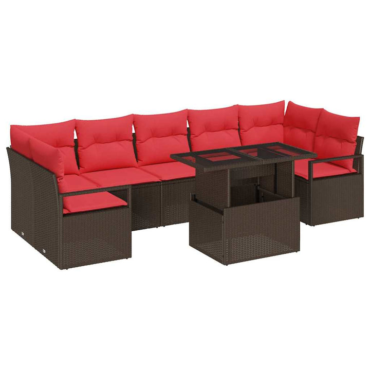 Havesofa Sæt med pude 8 pcs Brun og Rød polyrattan