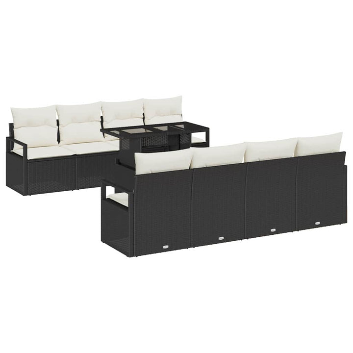 Havesofa Sæt med opbevaring 9 pcs Sort og Cream polyrattan
