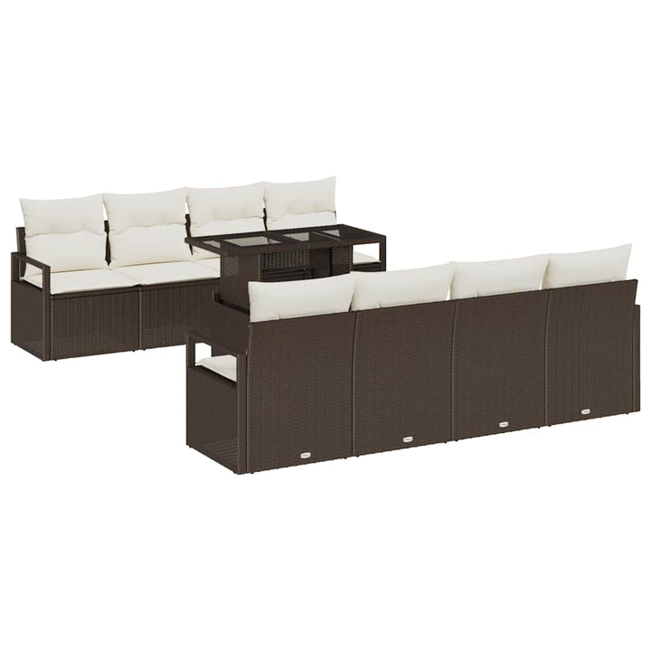 Havesofa Sæt med pude 7 pcs Brun og cremefarvet polyrattan