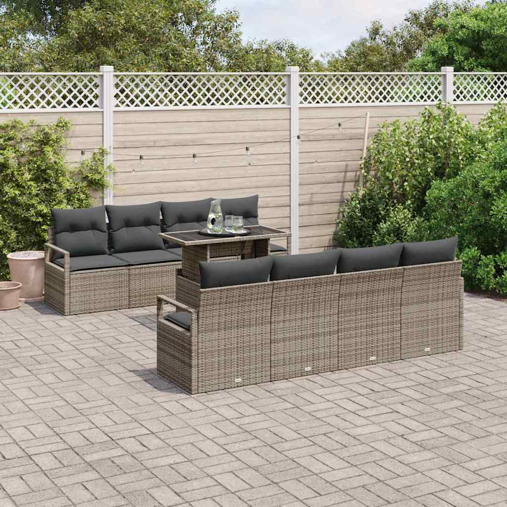 Havesofa Sæt med pude 7 pcs Grå polyrattan
