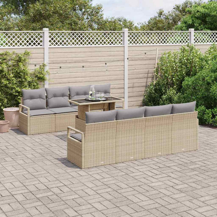 Havesofa Sæt med opbevaring 9 pcs Beige og lys grå polyrattan