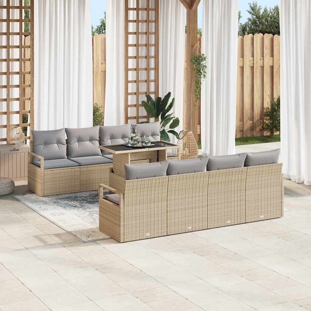 Havesofa Sæt med opbevaring 9 pcs Beige og lys grå polyrattan